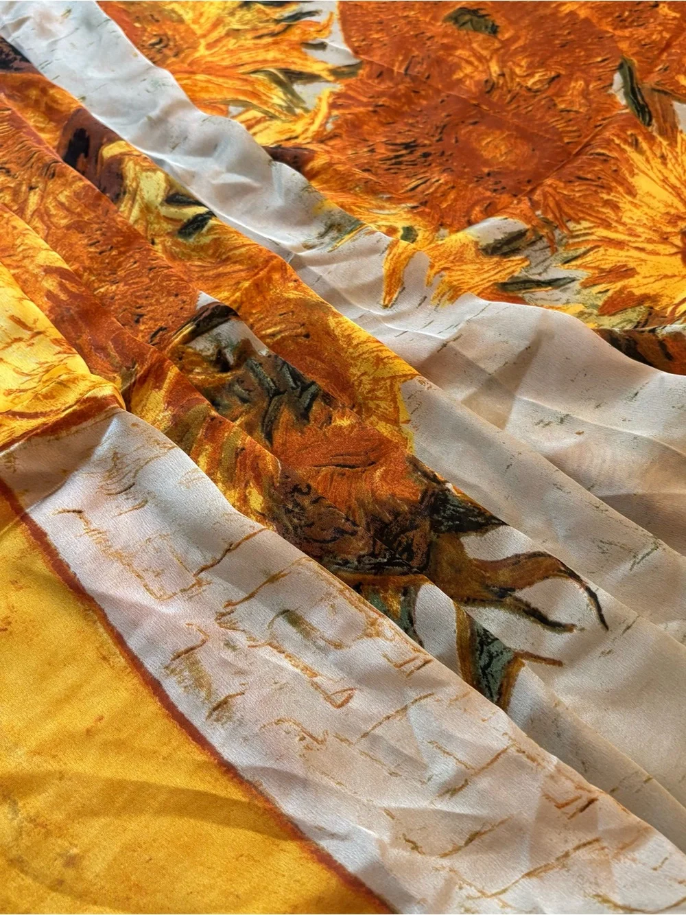 Van Gogh Sunflower Print Silk Scarf Oversized NWT 34 x 74